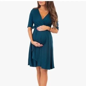 Mother Bee Maternity Teal Wrap Dress